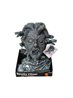 Spooky Village Animated Medusa Bust 12 in Light-Up Fogging Halloween Prop Decor